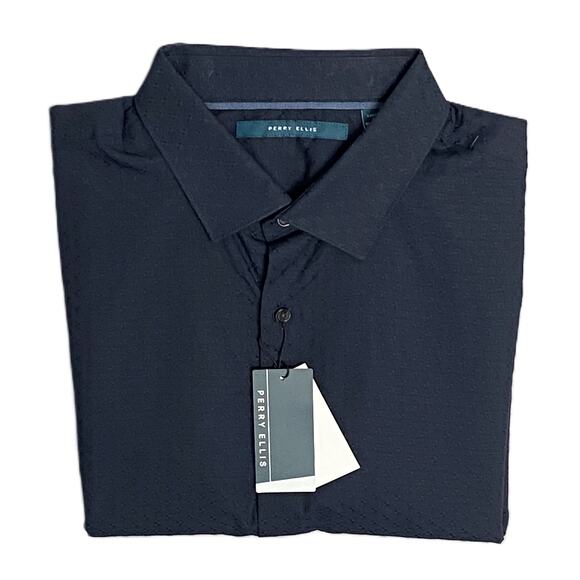 Perry Ellis Dress Shirt Men's XLT Big & Tall Cotton Long Sleeve Dk Sapphire NEW - Picture 1 of 13